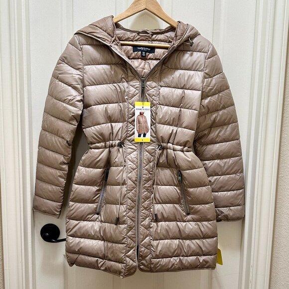 Kenneth Cole Women's Quilted Anorak Puffer Jacket Size S Tan Lightweight (NEW) - Picture 2 of 15